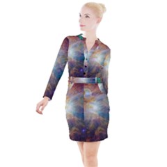 Colorful Galaxy Button Long Sleeve Dress by ExtraGoodSauce