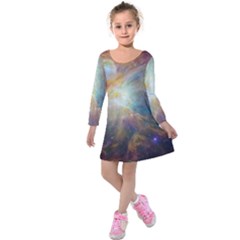 Colorful Galaxy Kids  Long Sleeve Velvet Dress by ExtraGoodSauce