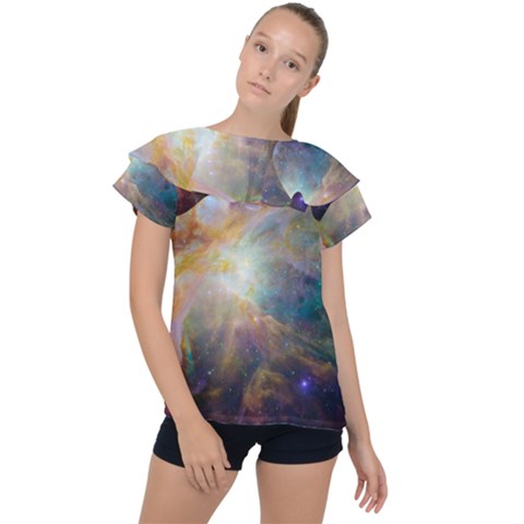 Colorful Galaxy Ruffle Collar Chiffon Blouse by ExtraGoodSauce