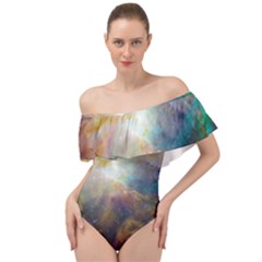 Colorful Galaxy Off Shoulder Velour Bodysuit  by ExtraGoodSauce