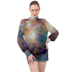 Colorful Galaxy High Neck Long Sleeve Chiffon Top by ExtraGoodSauce