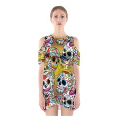 Sugar Skulls Shoulder Cutout One Piece Dress by ExtraGoodSauce