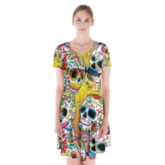 Sugar Skulls Short Sleeve V-neck Flare Dress by ExtraGoodSauce