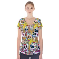 Sugar Skulls Short Sleeve Front Detail Top by ExtraGoodSauce