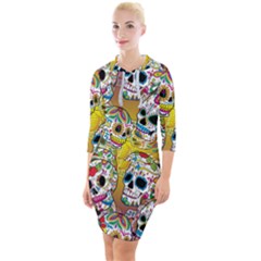 Sugar Skulls Quarter Sleeve Hood Bodycon Dress by ExtraGoodSauce