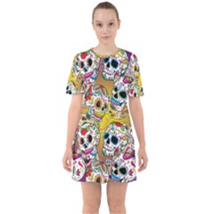 Sugar Skulls Sixties Short Sleeve Mini Dress