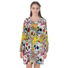 Sugar Skulls Long Sleeve Chiffon Shift Dress  by ExtraGoodSauce