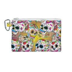 Sugar Skulls Canvas Cosmetic Bag (medium) by ExtraGoodSauce