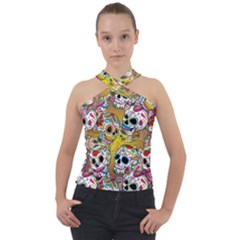 Sugar Skulls Cross Neck Velour Top by ExtraGoodSauce