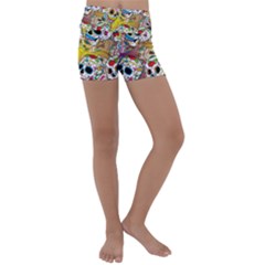 Sugar Skulls Kids  Lightweight Velour Yoga Shorts by ExtraGoodSauce