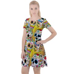 Sugar Skulls Cap Sleeve Velour Dress  by ExtraGoodSauce