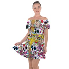 Sugar Skulls Off Shoulder Velour Dress by ExtraGoodSauce