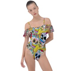 Sugar Skulls Frill Detail One Piece Swimsuit by ExtraAwesomeSauce