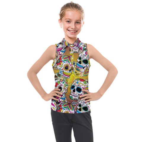 Sugar Skulls Kids  Sleeveless Polo Tee by ExtraGoodSauce