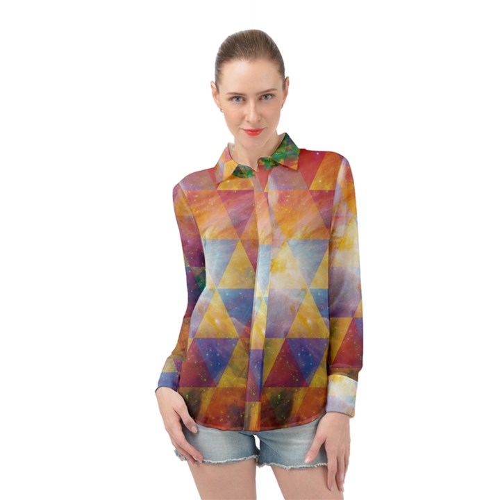 Space Design Long Sleeve Chiffon Shirt