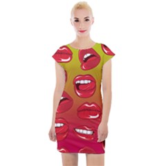 Hot Lips Cap Sleeve Bodycon Dress by ExtraGoodSauce