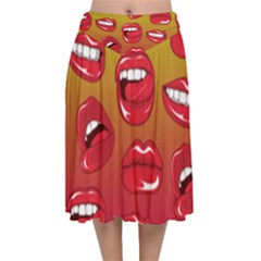 Hot Lips Velvet Flared Midi Skirt by ExtraGoodSauce