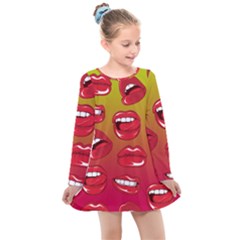 Hot Lips Kids  Long Sleeve Dress by ExtraAwesomeSauce