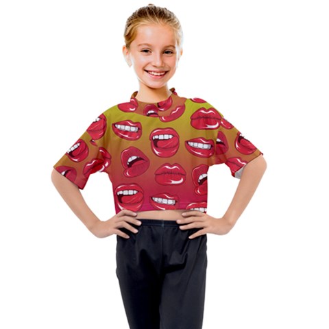 Hot Lips Kids Mock Neck Tee by ExtraGoodSauce