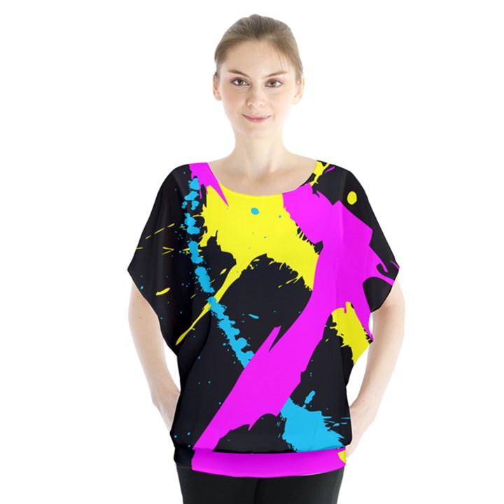 Splatter Splatter Batwing Chiffon Blouse