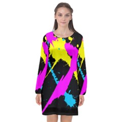 Splatter Splatter Long Sleeve Chiffon Shift Dress 