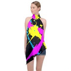 Splatter Splatter Halter Asymmetric Satin Top