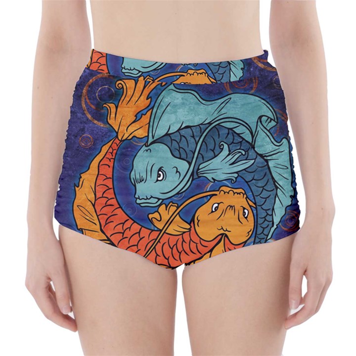 Koi Fish High-Waisted Bikini Bottoms