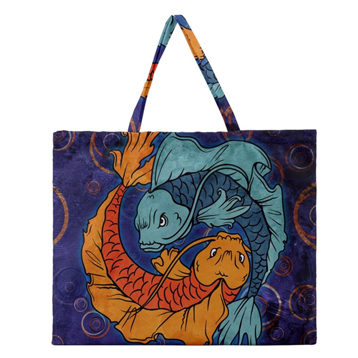 Koi Fish Zipper Large Tote Bag