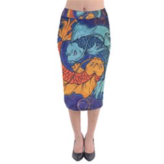 Koi Fish Velvet Midi Pencil Skirt by ExtraGoodSauce