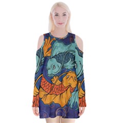 Koi Fish Velvet Long Sleeve Shoulder Cutout Dress by ExtraAwesomeSauce