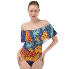 Koi Fish Off Shoulder Velour Bodysuit  by ExtraGoodSauce