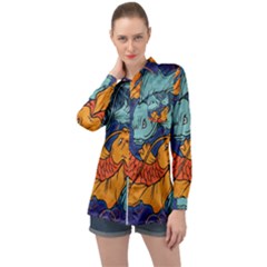 Koi Fish Long Sleeve Satin Shirt