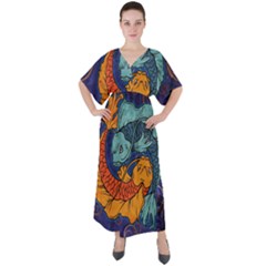 Koi Fish V-neck Boho Style Maxi Dress by ExtraGoodSauce