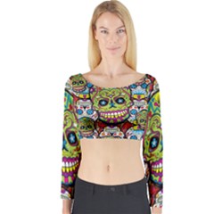 Sugar Skulls Long Sleeve Crop Top by ExtraGoodSauce