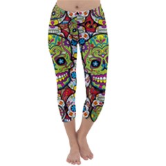 Sugar Skulls Capri Winter Leggings  by ExtraGoodSauce