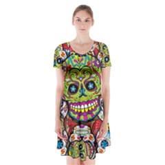 Sugar Skulls Short Sleeve V-neck Flare Dress by ExtraGoodSauce