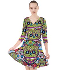 Sugar Skulls Quarter Sleeve Front Wrap Dress by ExtraGoodSauce