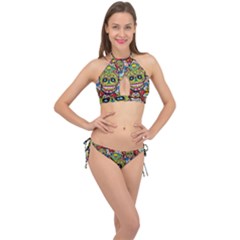 Sugar Skulls Cross Front Halter Bikini Set by ExtraGoodSauce