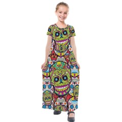 Sugar Skulls Kids  Short Sleeve Maxi Dress by ExtraGoodSauce