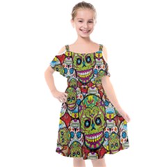 Sugar Skulls Kids  Cut Out Shoulders Chiffon Dress by ExtraGoodSauce