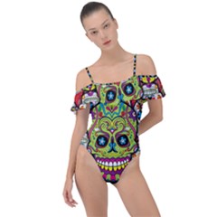 Sugar Skulls Frill Detail One Piece Swimsuit by ExtraGoodSauce