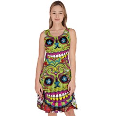 Sugar Skulls Knee Length Skater Dress With Pockets