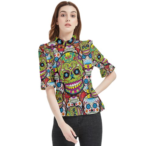 Sugar Skulls Frill Neck Blouse by ExtraGoodSauce