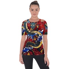 Dragon Shoulder Cut Out Short Sleeve Top