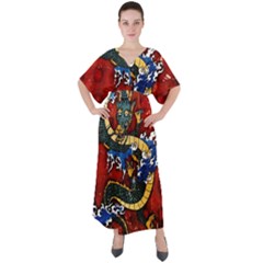 Dragon V-neck Boho Style Maxi Dress by ExtraGoodSauce