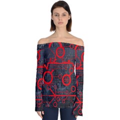 Tech - Red Off Shoulder Long Sleeve Top