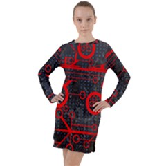 Tech - Red Long Sleeve Hoodie Dress