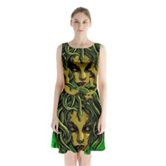 Medusa Sleeveless Waist Tie Chiffon Dress