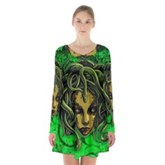 Medusa Long Sleeve Velvet V-neck Dress by ExtraGoodSauce