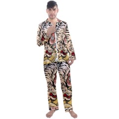 White Tiger Men s Long Sleeve Satin Pajamas Set by ExtraAwesomeSauce